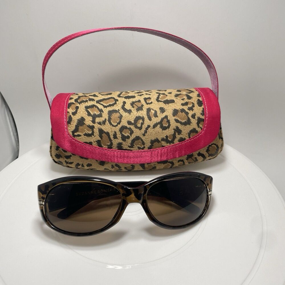 Vtg Suzanne Somers Leopard Print Sunglasses Hard Case Tortoise Shell Frame